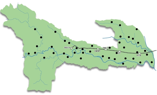 あきる野市道の測定地点分布図